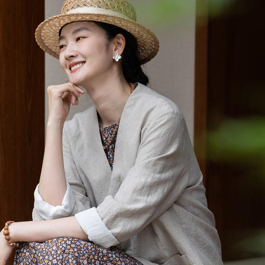 牧衣游原创 亚麻净色外套秋季通勤质朴宽松百搭轻薄开衫 素色年华 商品图0