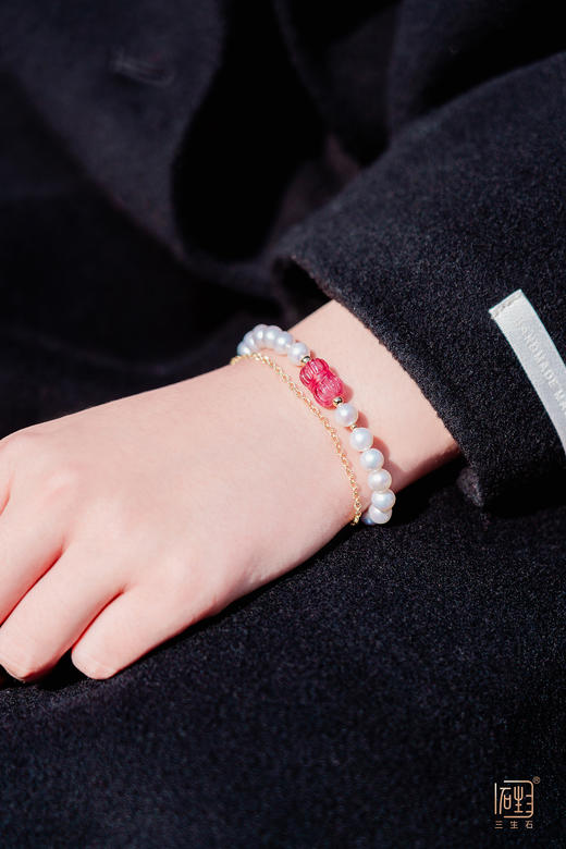 三生石·碧玺并蒂莲珍珠手链 商品图3