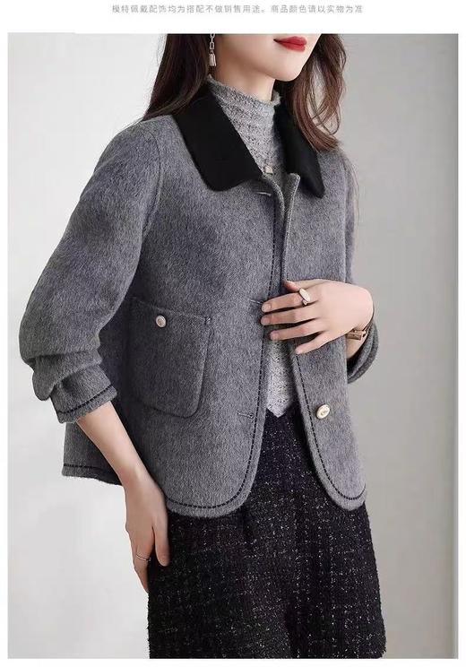 【高端系列】手工定制8358款10%羊驼➕70%羊毛拼色领小香风短款双面尼外套-喜出 商品图3