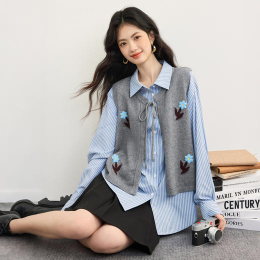 【08/19新品】熙世界经典蓝色条纹衬衫女秋季2025年新款通勤百搭高级感长袖衬衣 商品图4