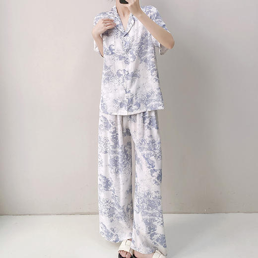 新款夏季棉绸短袖睡衣女薄款家居服日系网红爆款高级感人造棉套装 商品图3