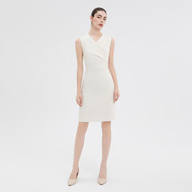 IWY/气质无袖收腰连衣裙女新款米白色医美接待工作服职业裙Q15206