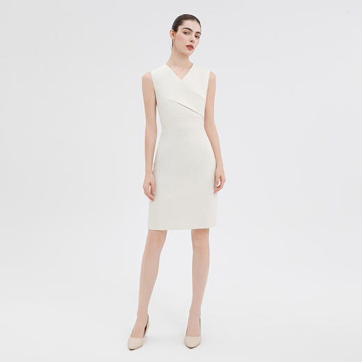 IWY/气质无袖收腰连衣裙女新款米白色医美接待工作服职业裙Q15206 商品图0
