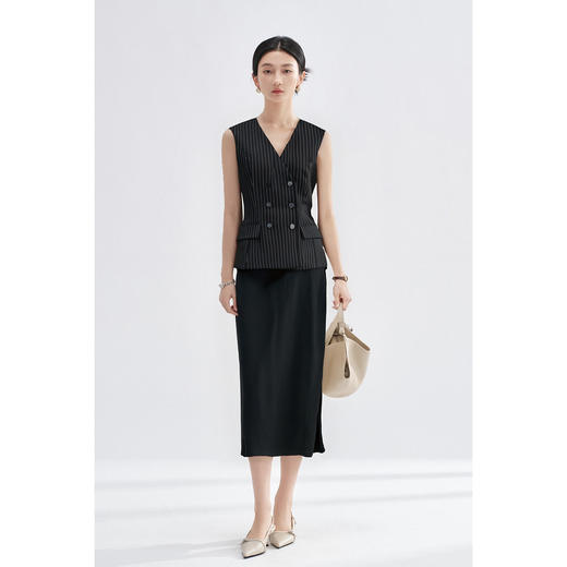 米思阳2026春季新款通勤风OL条纹马夹短外套双排扣修身马甲女4378 商品图3