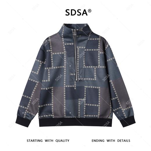 WT204SDSA男士2025新款轻奢痞帅男装撞色不规则图形半拉链立领卫衣百搭 商品图1