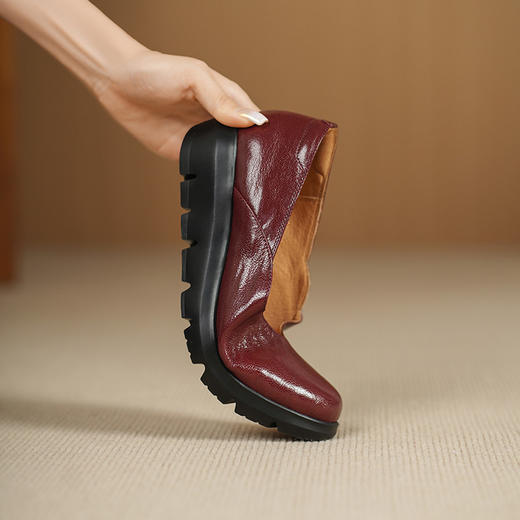 【预售5天】法式软羊皮浅口单鞋女通勤外穿真皮圆头厚底小皮鞋女舒适奶奶鞋DTN&583-10 商品图2