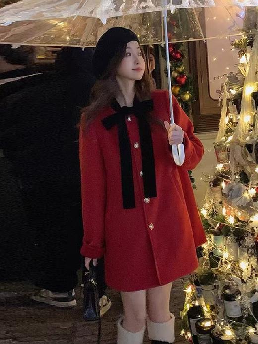 【美人坊】513J呢料蝴蝶结双面尼大衣-喜出 商品图1