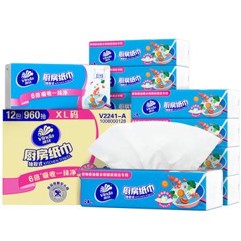 维达（Vinda）厨房用纸 厨房抽纸80抽*12包 吸油吸水懒人抹布厨房纸整箱 /家庭清洁/纸品 /清洁纸品 /厨房纸巾 商品图0