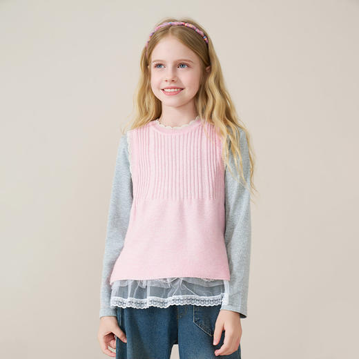 mettekids儿童100%羊绒衫2025秋冬新款女童粉色背心针织马甲童装 商品图2