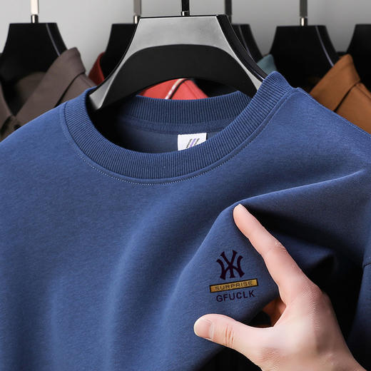 雀说重磅纯棉卫衣新款宽松落肩圆领韩版长袖男士打底衫AL 商品图0