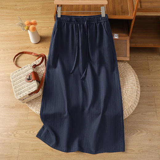 百媚生 天丝亚麻半身裙女夏薄款中长棉麻A字裙开叉直筒裙2698 商品图1