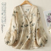 雀说棉麻冰感轻盈艺术花色斜襟气质开衫精致百搭上衣夏防晒衣AL2880 商品缩略图0