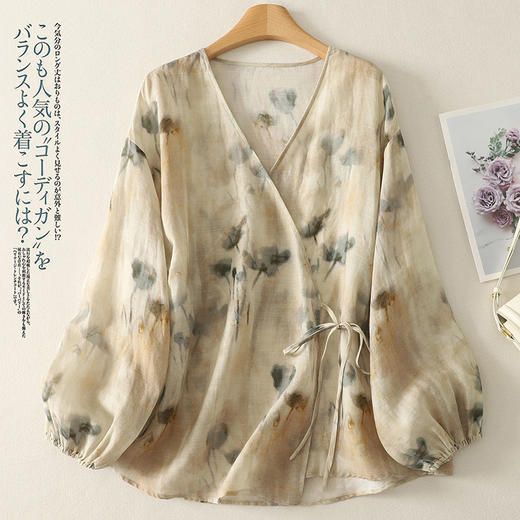 雀说棉麻冰感轻盈艺术花色斜襟气质开衫精致百搭上衣夏防晒衣AL2880 商品图0