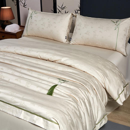 多喜爱 全棉提花四件套 成竹/如玉hl【高密全棉】【提花工艺】【国风刺绣】流苏挂饰 轻奢礼盒 商品图5