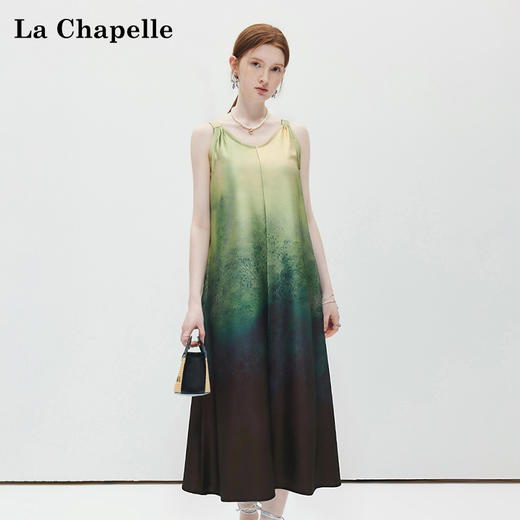 会员福利【松紧吊带+垂坠丝滑】拉夏贝尔/La Chapelle优雅气质晕染吊带长裙设计感松紧吊带渐变连衣裙 商品图0