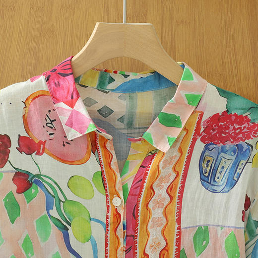 雀说度假风透气上衣女宽松高品质印花短袖衬衫AL6279 商品图3