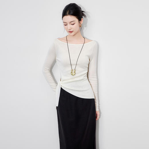 「高货wl」全新升级【铂金会员201/天猫269/差价68】(20342)洛诗琳设计感绑带羊毛针织衫2025秋季极简风收腰打底上衣 商品图0