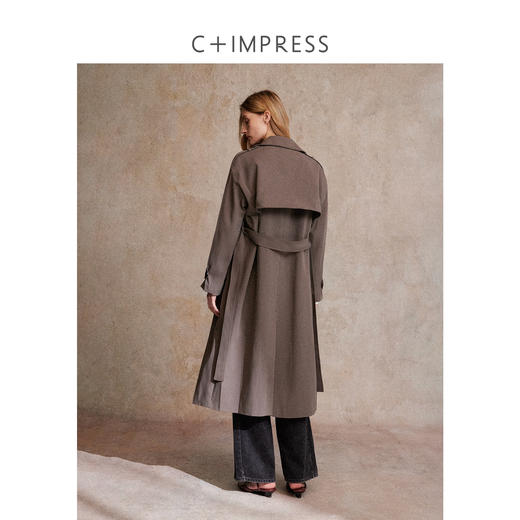 C+IMPRESS/西嘉经典长款智性风衣25新款复古双排扣翻领廓形外套女FY2503057 商品图3