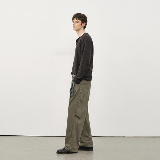 714street立体剪裁弧线打褶直筒长裤2025秋季水洗做旧男士休闲裤 商品图3