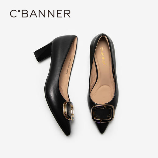 【静音系列】千百度羊皮粗高跟鞋女通勤法式浅口单鞋A25471639 商品图4