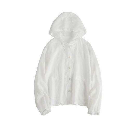 百媚生 日系苎麻+粘纤轻薄骨感清凉透气宽松长袖连帽防晒衫外套X23012 商品图4