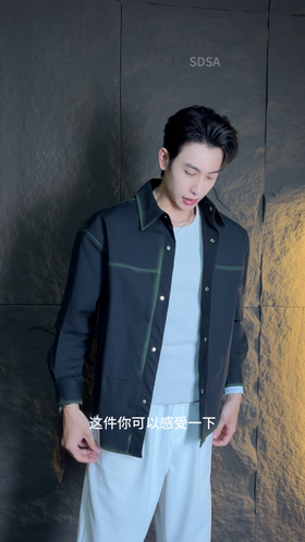 CS190新款日系潮牌手绘描边宽松衬衣领外套男秋季个性休闲夹克