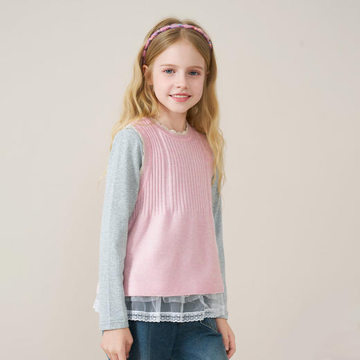 mettekids儿童100%羊绒衫2025秋冬新款女童粉色背心针织马甲童装 商品图1
