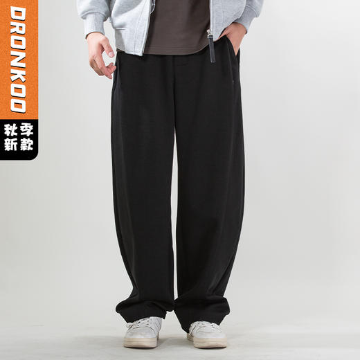 DRONKOO 2025 抽绳松紧腰斜袋前破缝口袋捏褶中厚卫裤长裤 商品图0
