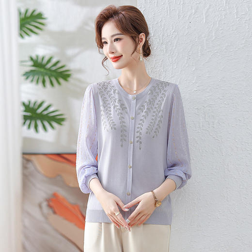 W318-5512-70-中年妈妈秋装针织小衫时尚t恤2025新款中老年女士春夏季洋气上衣 商品图2