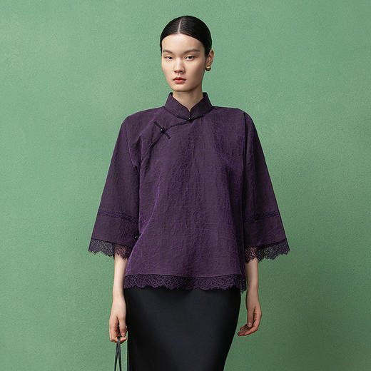 【林栖设计小店】（现货）香云纱衬衣新中式蕾丝2025秋季新款上衣女T1953299 商品图0