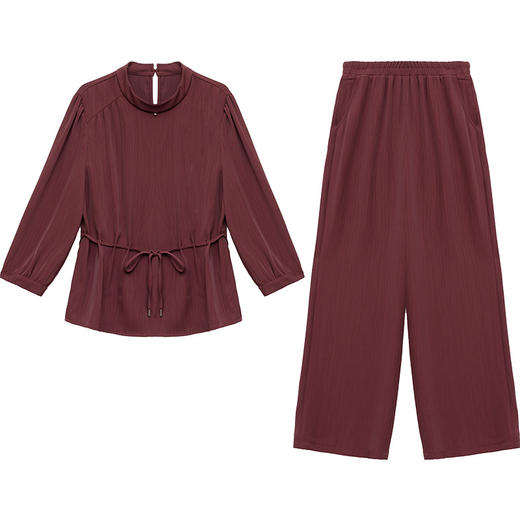 QYM 25YS12-Y时尚妈妈装两件套长袖打底衫+高腰直筒阔腿裤套装 商品图4