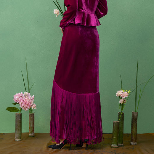 【林栖设计小店】姹紫嫣红流苏丝绒半身裙新中式2025秋季新款裙子女1953101 商品图4