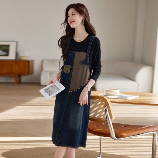 时尚洋气显瘦连衣裙，长袖假两件拼接牛仔裙HR-JNFGN2419 商品图3