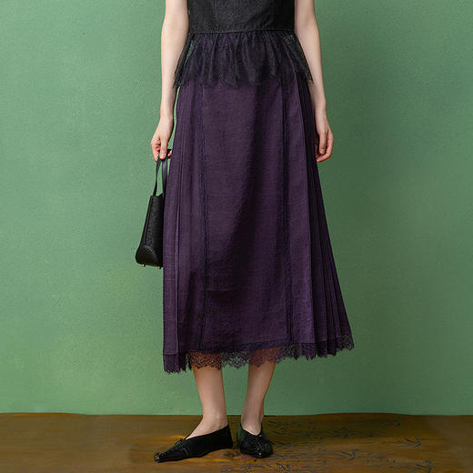 【林栖设计小店】（现货）桑蚕丝香云纱半身裙蕾丝2025秋季国风裙子女T1953300 商品图1