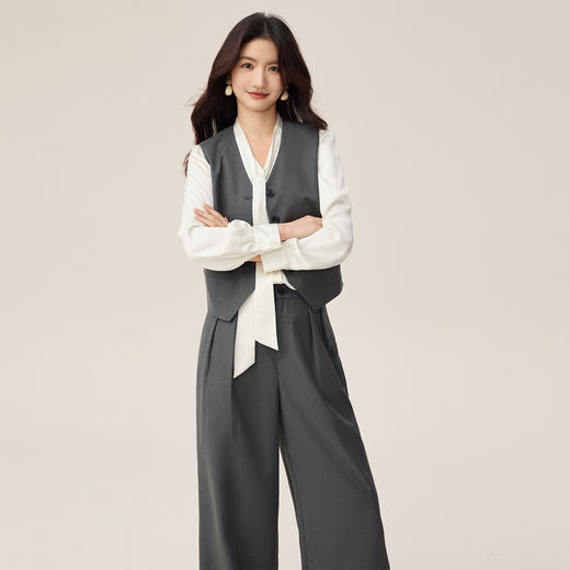 【08/19新品】熙世界灰色西装裤女春秋2025新款通勤宽松直筒西裤休闲阔腿长裤子 商品图4