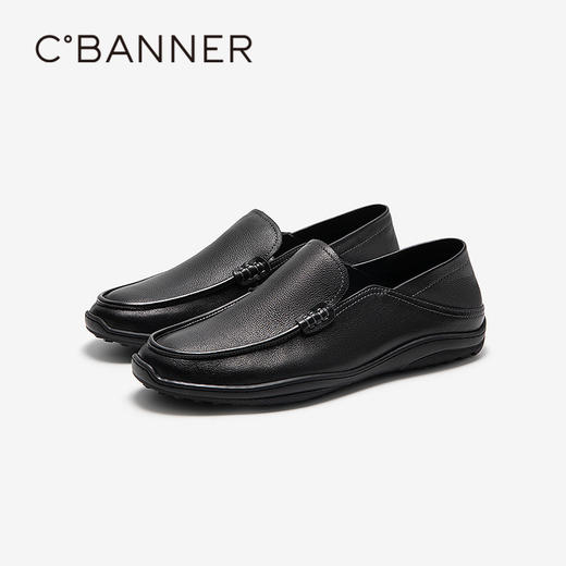 千百度男鞋正装皮鞋轻便真皮休闲商务一脚蹬圆头皮鞋A25407220 商品图0