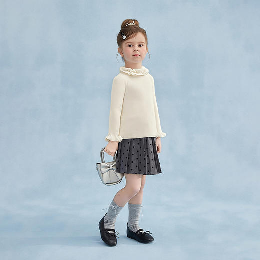 笛莎Deesha 童装女童毛衫2025冬新款女童甜美木耳边领修身打底毛衣 商品图2