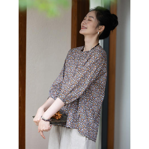 牧衣游原创 进口利伯缇印花纯棉衬衫早秋轻松好穿上衣 自在如风 商品图2