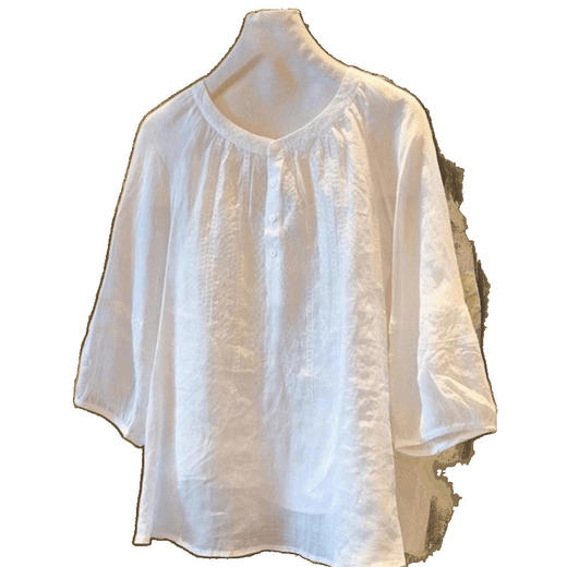 C039-6663高级设计感半袖衬衫女夏季宽松圆领正肩显瘦高端短袖2025衬衣薄款 商品图4