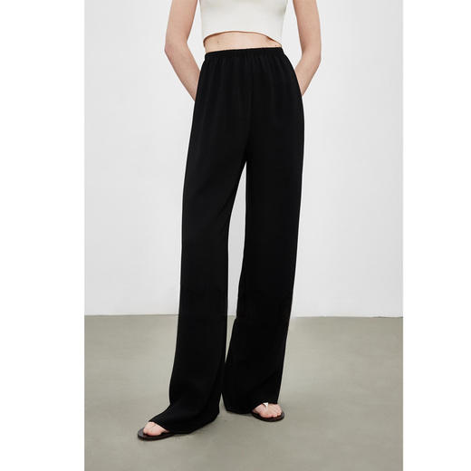 百媚生 口碑经典醋酸女裤夏薄款高腰直筒佰搭显瘦抗皱一片式阔腿空气裤 7670344 商品图2