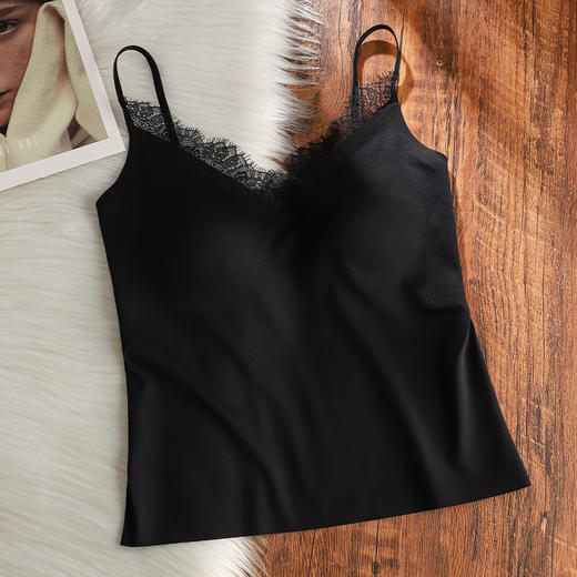 雀说蕾丝性感粉底液吊带小背心女遮肚带胸垫白色内衣外穿内搭上衣ALSL968 商品图5