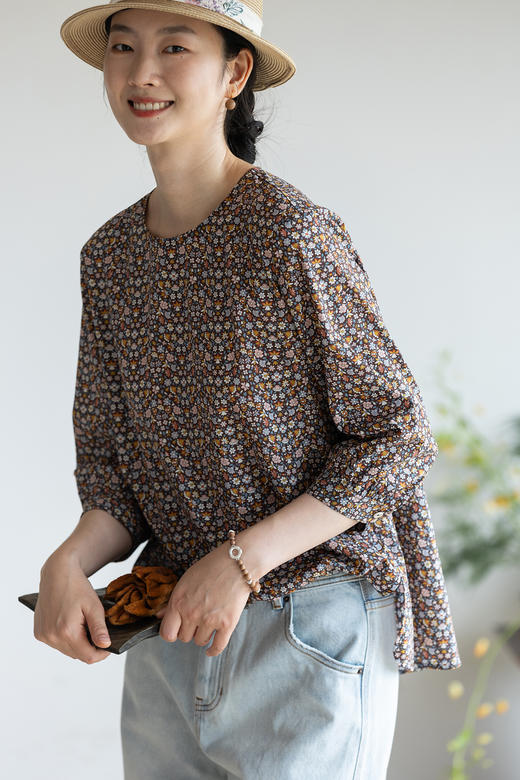 牧衣游原创 进口利伯缇印花纯棉衬衫早秋轻松好穿上衣 自在如风 商品图5