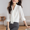 KQL 617T8331缎面衬衫设计感飘带上衣长袖别致衬衣 商品缩略图2