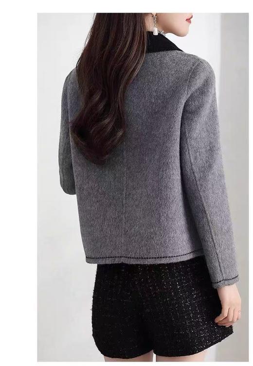 【高端系列】手工定制8358款10%羊驼➕70%羊毛拼色领小香风短款双面尼外套-喜出 商品图6