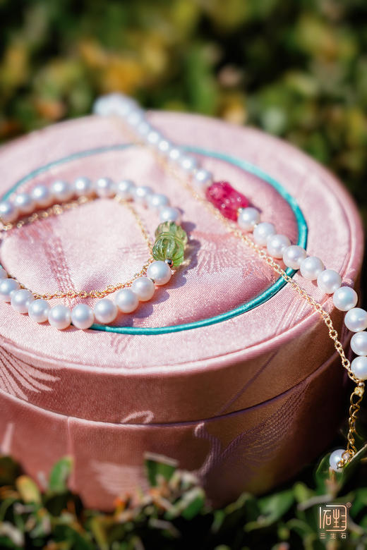 三生石·碧玺并蒂莲珍珠手链 商品图5