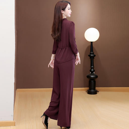 QYM 25YS12-Y时尚妈妈装两件套长袖打底衫+高腰直筒阔腿裤套装 商品图3