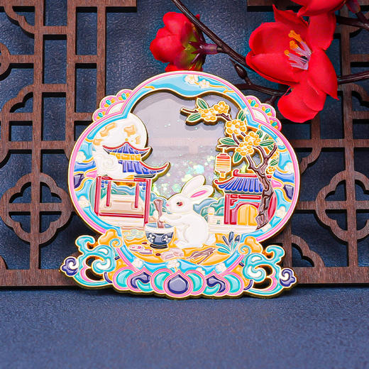 【中秋节金属流沙冰箱贴】广寒宫玉兔捣药嫦娥奔月中国风礼品伴手礼 商品图0