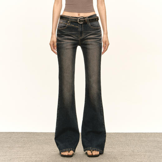 Ariseism 美式复古设计感紧身微喇牛仔裤女秋季新款修身长裤子 商品图2