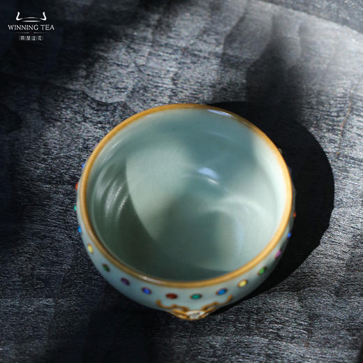 问鼎汝瓷鼎峰系列天青龙首七宝战鼓杯（描金） 商品图2