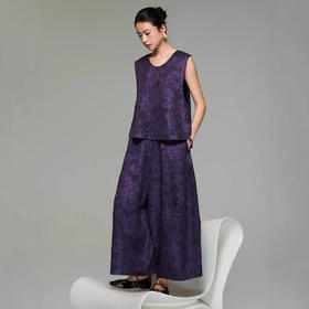 丁摩 [画雨]真丝香云纱真丝套装女中式国风桑蚕丝背心马甲休闲裤5ZF-2586